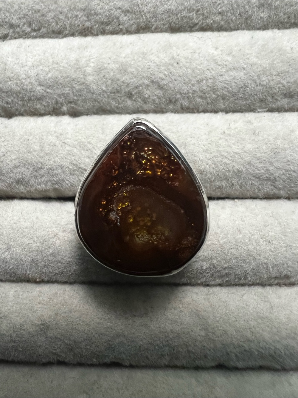 Large Fire Agate Teardrop Sterling Silver Ring